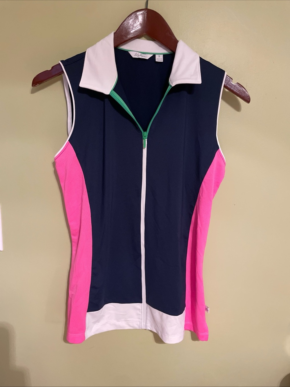 Lady Hagan Navy Zip-Front Top with Mint Trim and White Collar Golf Shirt